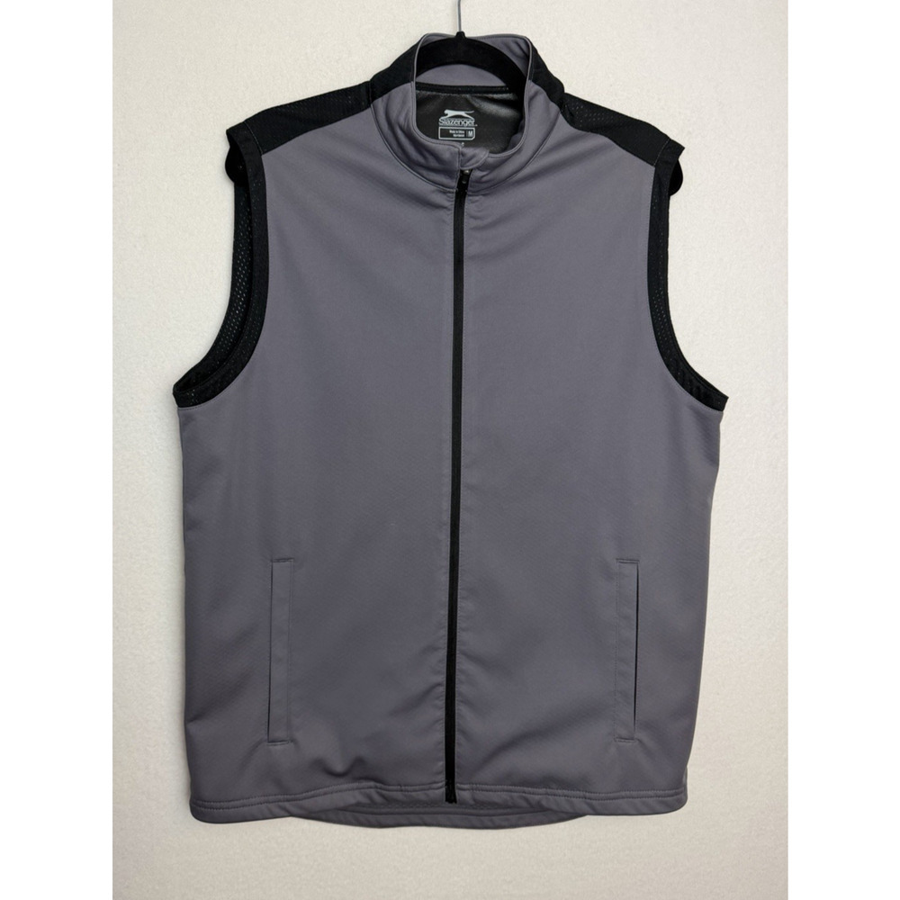 Slazenger Men's Full Zip Golf Vest Size Medium Gray Black Full Zip Pockets